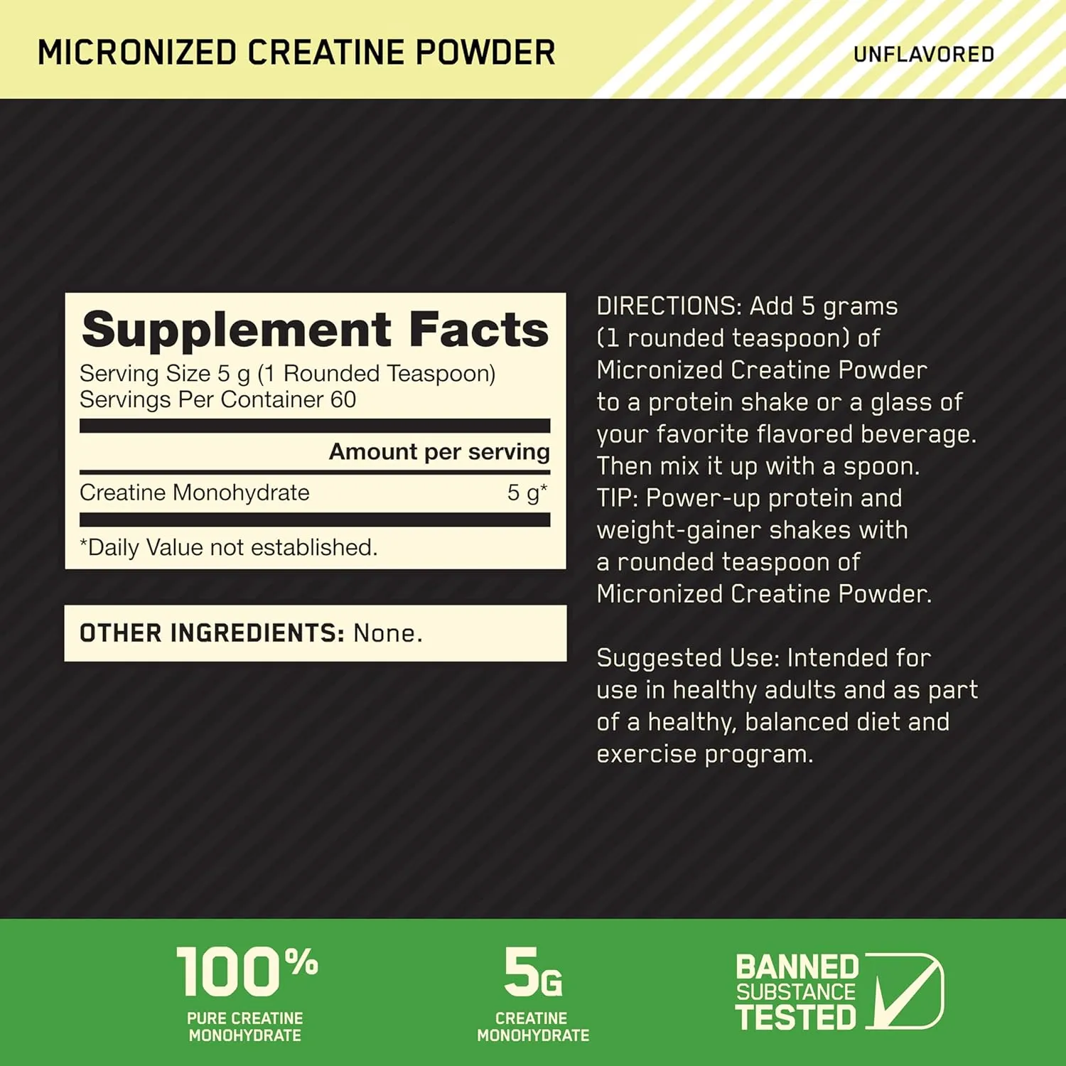 Optimum Nutrition Micronized Creatine Monohydrate Powder, Unflavored, 60 Servings, 300 Grams - Image 2