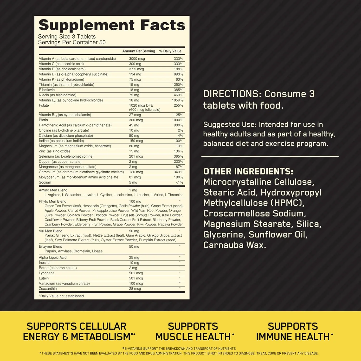 Optimum Nutrition Opti-Men, Immune Support Mens Daily Multivitamin Supplement, 150 Count - Image 2